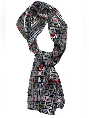 Vintage Teacher Print Scarf Retro Schoolcore Apple Chalkboard Sheer Wrap